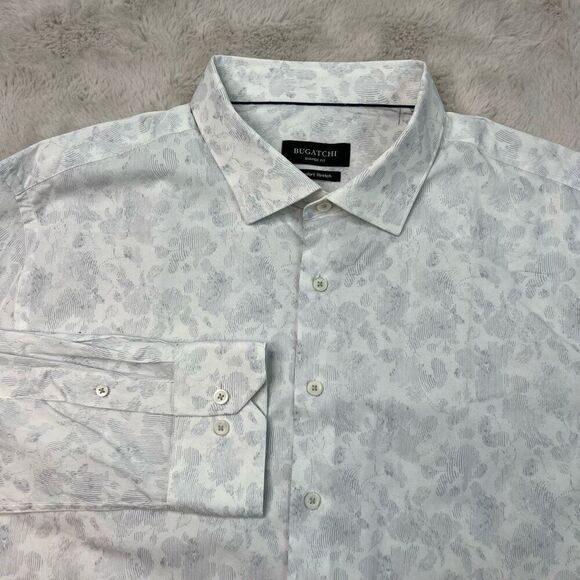 Bugatchi Dress Shirt White Pattern Shaped Fit Comfort Stretch Button Up Size 3XL - Picture 3 of 9